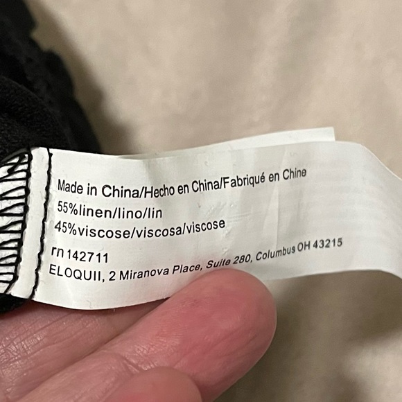 Eloquii Linen Black Dress Button Front Long Sleeves Round Neck Ruffle Hem Midi - Picture 8 of 10